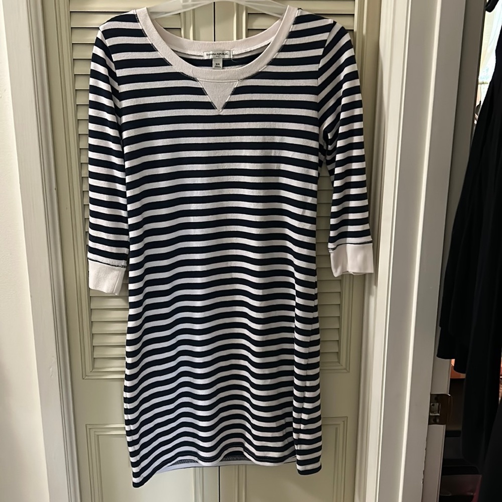 Navy and white striped Banana Republic dress, size medium.